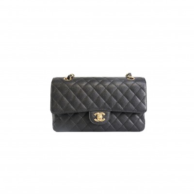 CHANEL CLASSIC MEDIUM DOUBLE FLAP, BLACK CAVIAR LEATHER, GOLD HARDWARE (25.5*15.5*6.5cm) 
